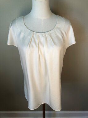 Boden Silk Blend Ivory Cap Sleeve Pleated Front Coquette Blouse Size 8